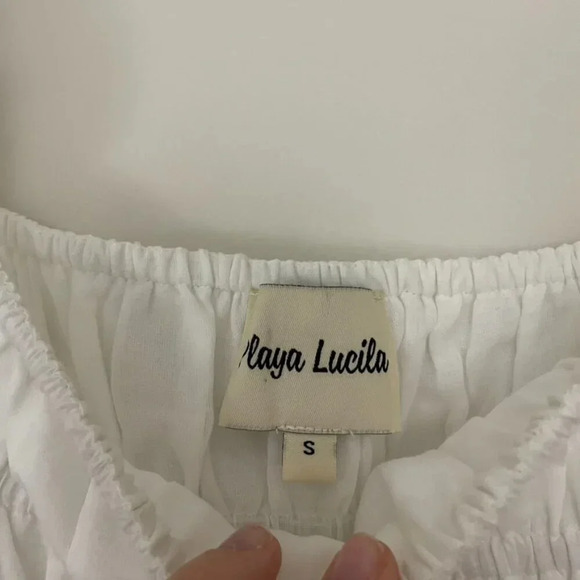 Playa Lucila White Smocked Short Sleeve Midi Dress Size Small - Picture 3 of 6